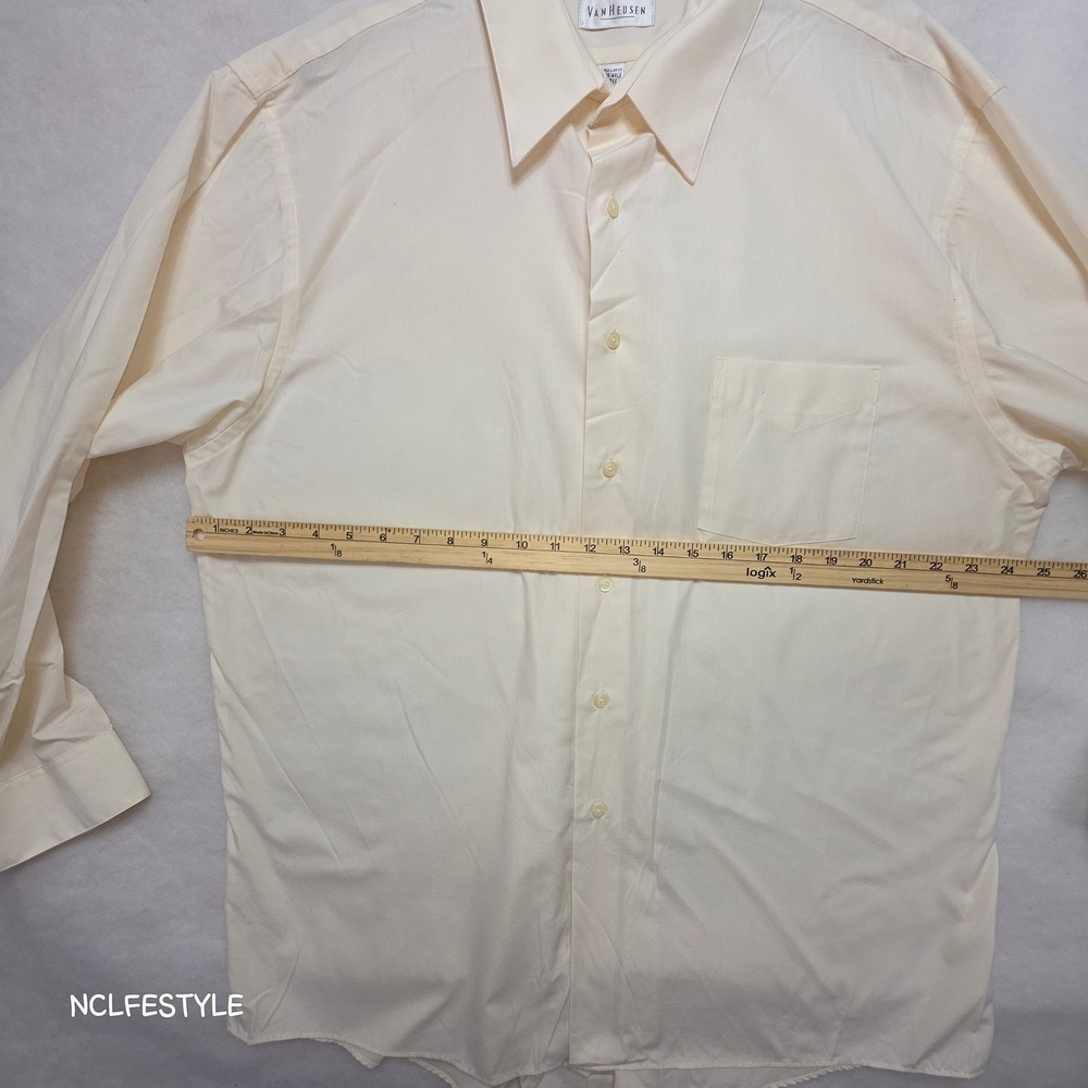 Van Heusen Mens XL Dress Shirt Cream Wrinkle Free Poplin Regular Fit 17.5 34/35 - Picture 2 of 7